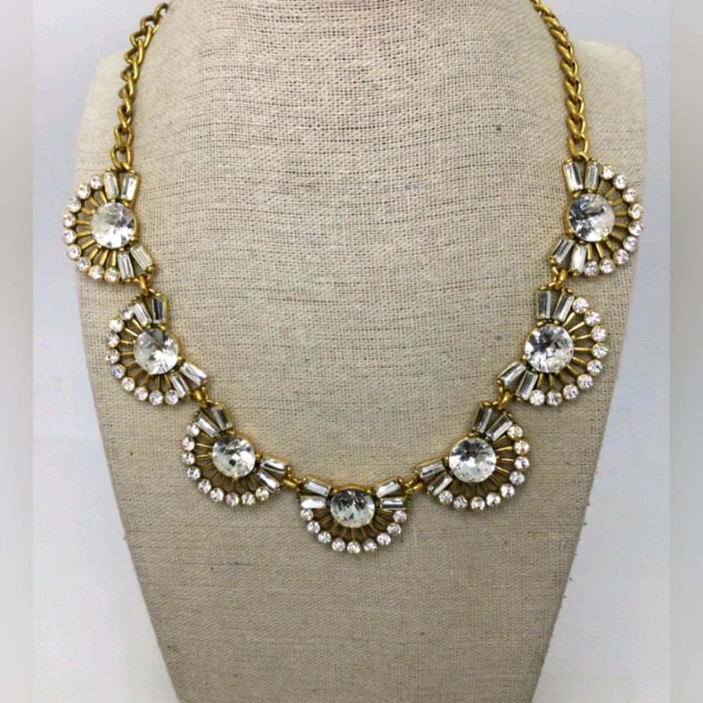 J. Crew Clear Rhinestone Scalloped Statement Necklace 17"